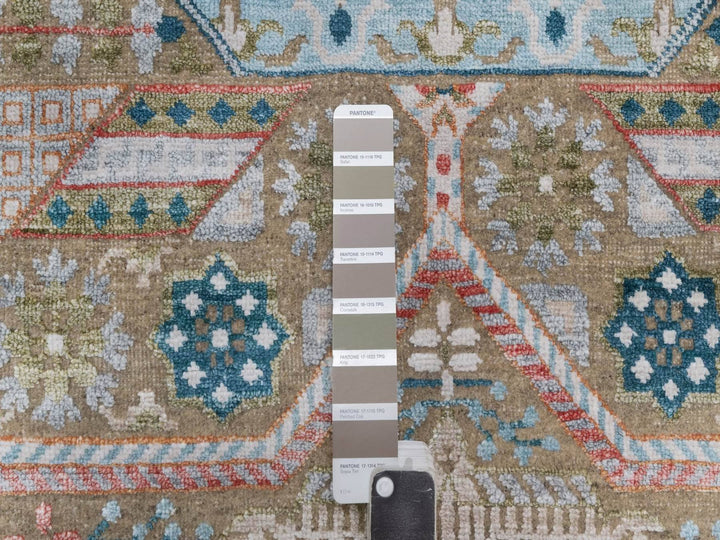 11'8" x 15'1" New Hand Knotted Brown Wool & Silk Rectangle Oriental Rug - MOA10292605