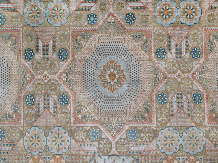 11'8" x 15'1" New Hand Knotted Brown Wool & Silk Rectangle Oriental Rug - MOA10292605