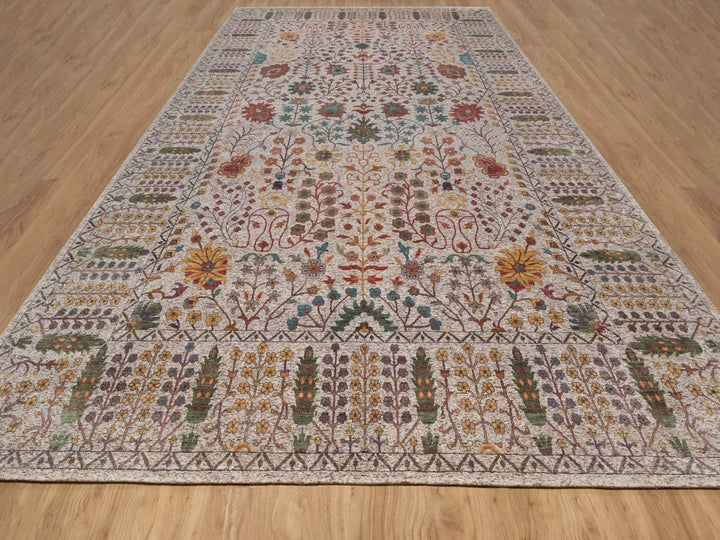 11'7" x 18'3" New Hand Knotted Ivory Wool & Silk Rectangle Oriental Rug - MOA10292606