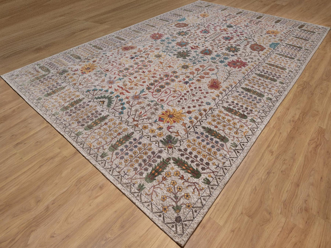 11'7" x 18'3" New Hand Knotted Ivory Wool & Silk Rectangle Oriental Rug - MOA10292606