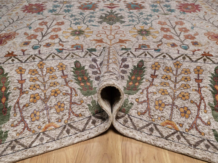 11'7" x 18'3" New Hand Knotted Ivory Wool & Silk Rectangle Oriental Rug - MOA10292606