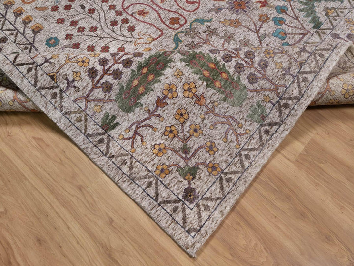 11'7" x 18'3" New Hand Knotted Ivory Wool & Silk Rectangle Oriental Rug - MOA10292606