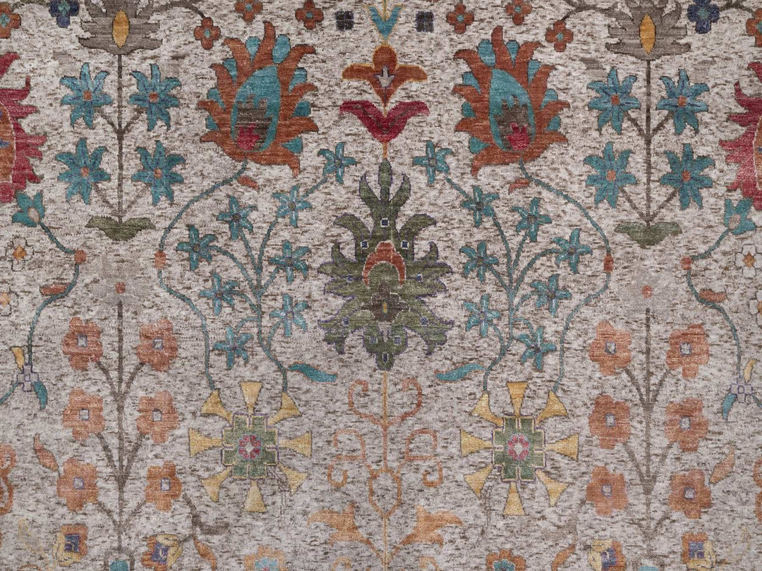 11'7" x 18'3" New Hand Knotted Ivory Wool & Silk Rectangle Oriental Rug - MOA10292606