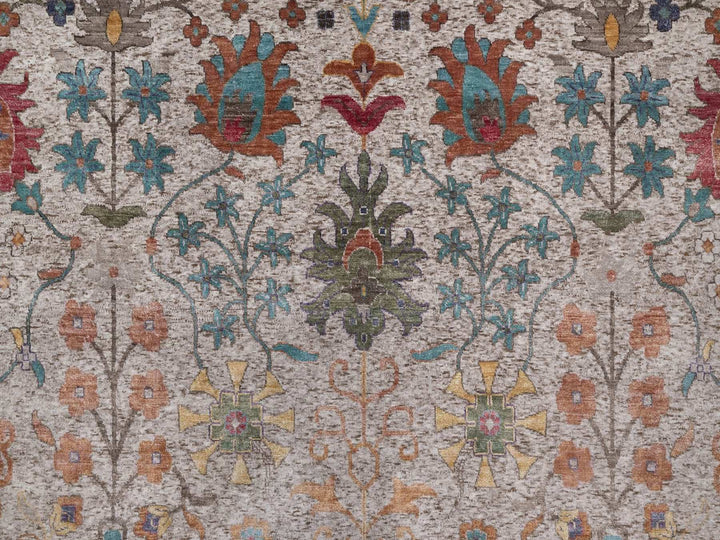 11'7" x 18'3" New Hand Knotted Ivory Wool & Silk Rectangle Oriental Rug - MOA10292606