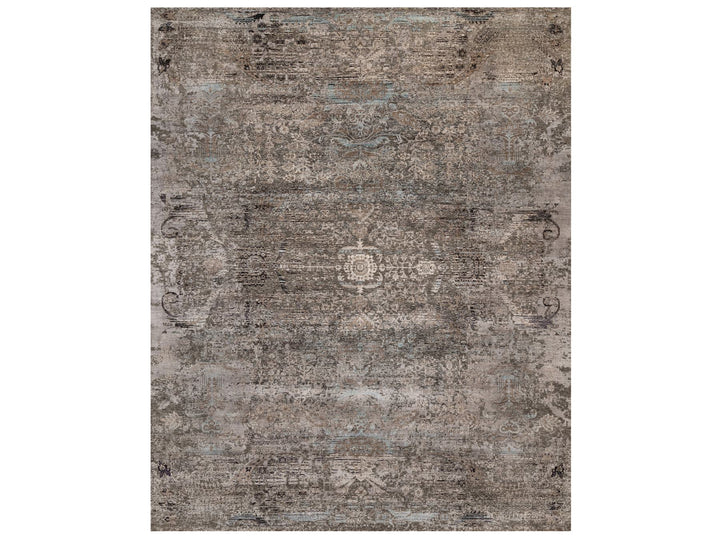 12'2" x 15'3" New Hand Knotted Brown Wool & Silk Rectangle Oriental Rug - MOA10292607