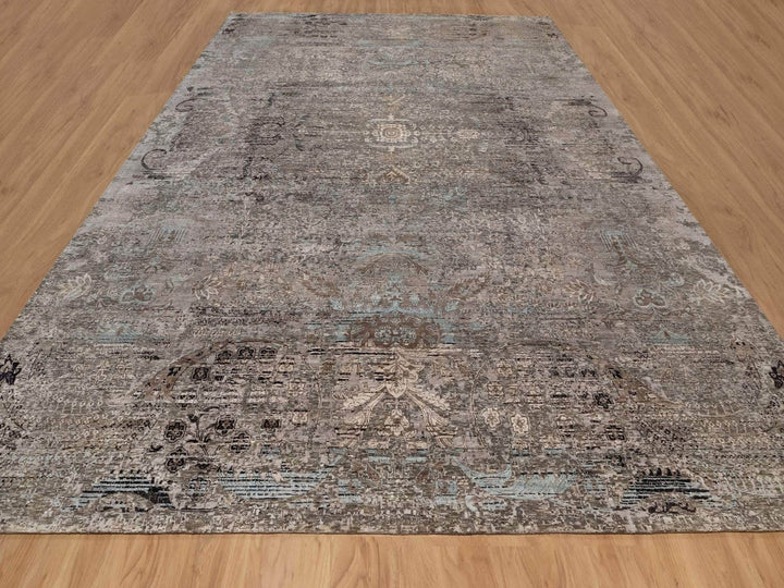 12'2" x 15'3" New Hand Knotted Brown Wool & Silk Rectangle Oriental Rug - MOA10292607