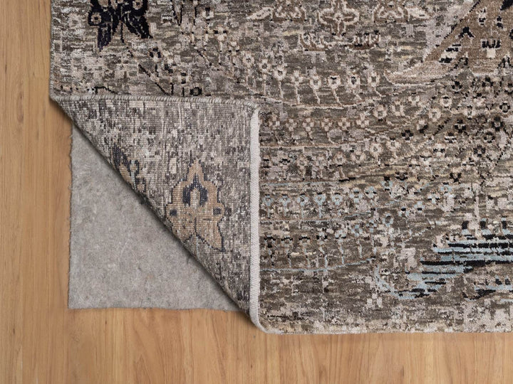 12'2" x 15'3" New Hand Knotted Brown Wool & Silk Rectangle Oriental Rug - MOA10292607