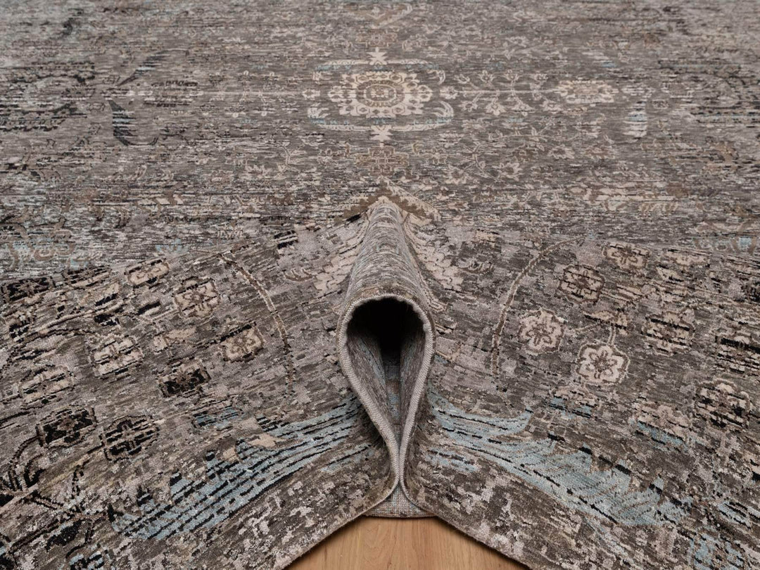 12'2" x 15'3" New Hand Knotted Brown Wool & Silk Rectangle Oriental Rug - MOA10292607
