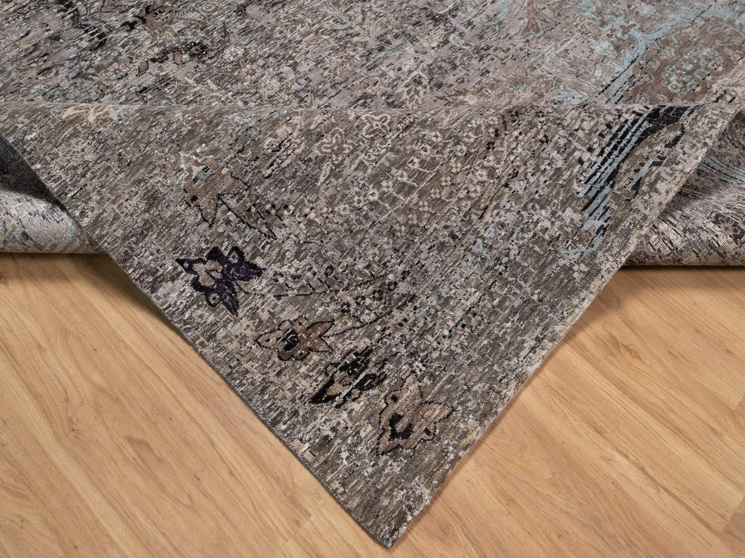 12'2" x 15'3" New Hand Knotted Brown Wool & Silk Rectangle Oriental Rug - MOA10292607
