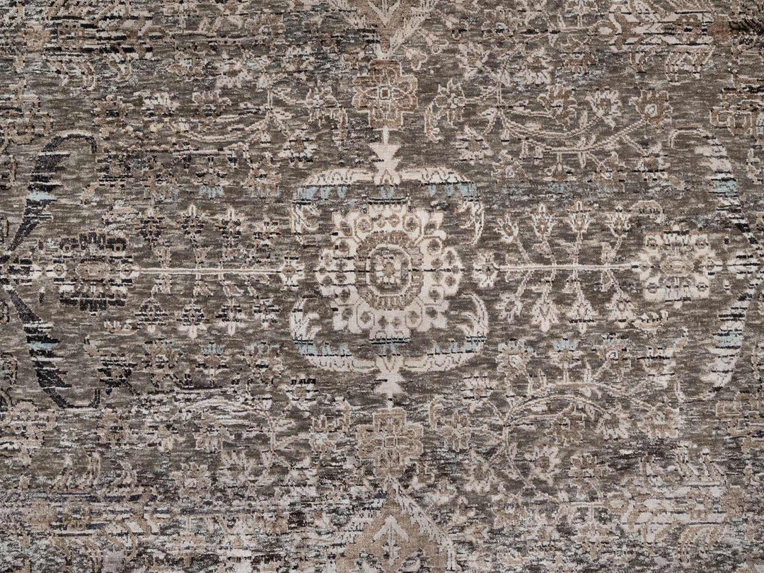 12'2" x 15'3" New Hand Knotted Brown Wool & Silk Rectangle Oriental Rug - MOA10292607
