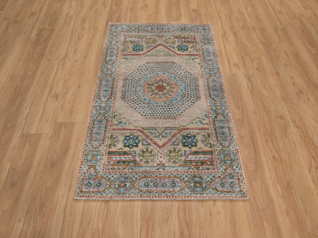 3'2" x 5'1" New Hand Knotted Brown Wool & Silk Rectangle Oriental Rug - MOA10292610