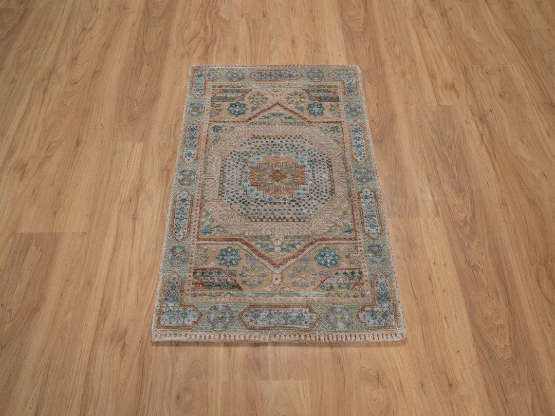 2'0" x 3'0" New Hand Knotted Brown Wool & Silk Rectangle Oriental Rug - MOA10292611