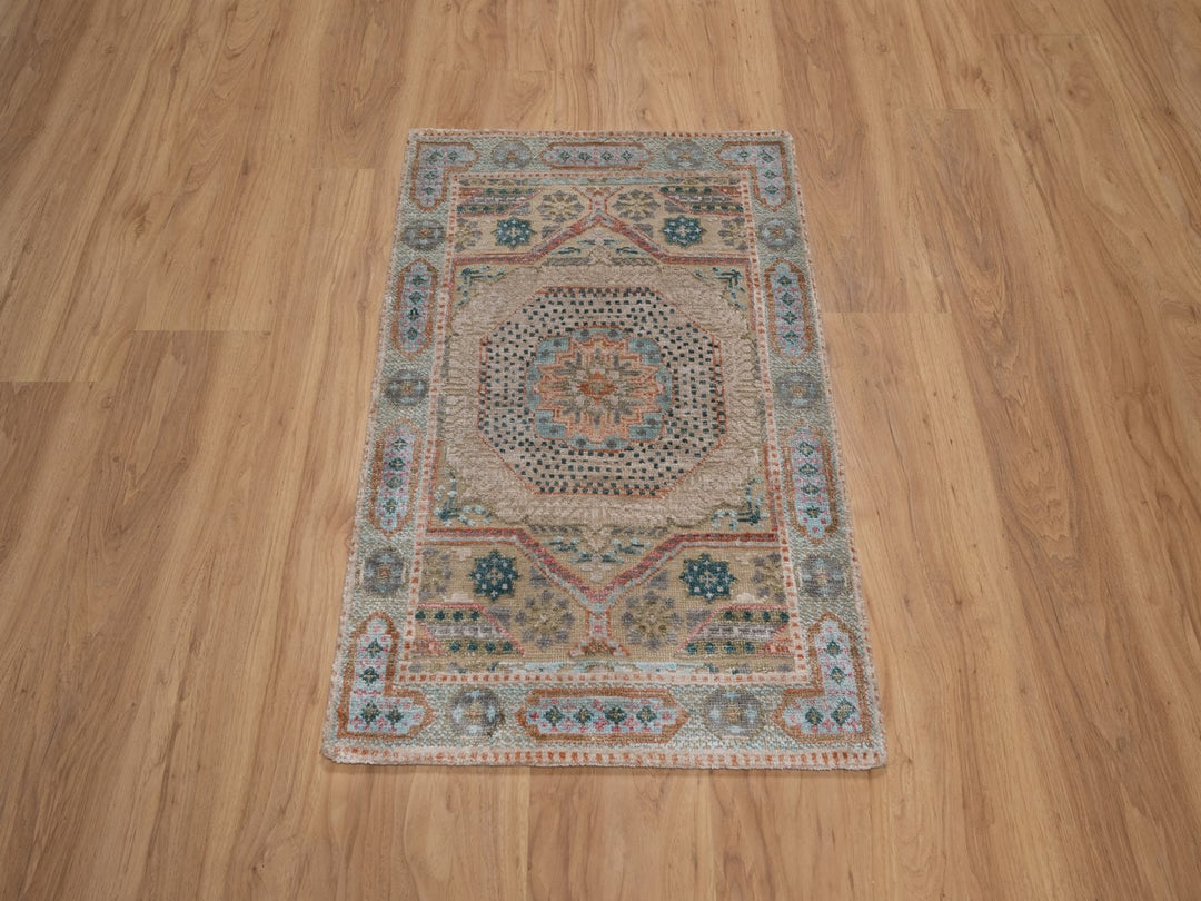 2'1" x 3'1" New Hand Knotted Brown Wool & Silk Rectangle Oriental Rug - MOA10292612