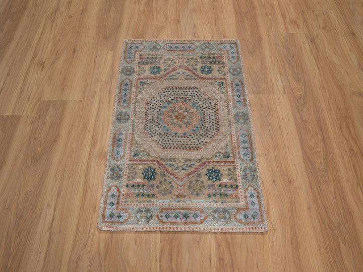 2'1" x 3'1" New Hand Knotted Brown Wool & Silk Rectangle Oriental Rug - MOA10292612