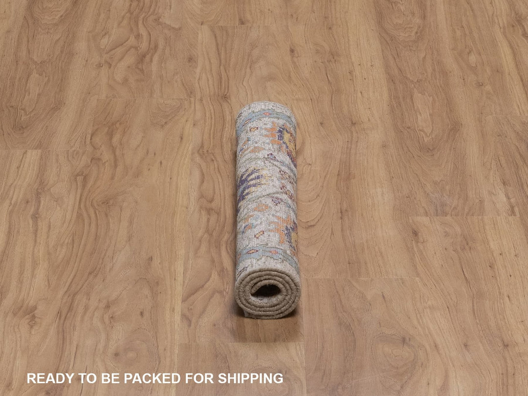 2'0" x 3'0" New Hand Knotted Ivory Wool & Silk Rectangle Oriental Rug - MOA10292613