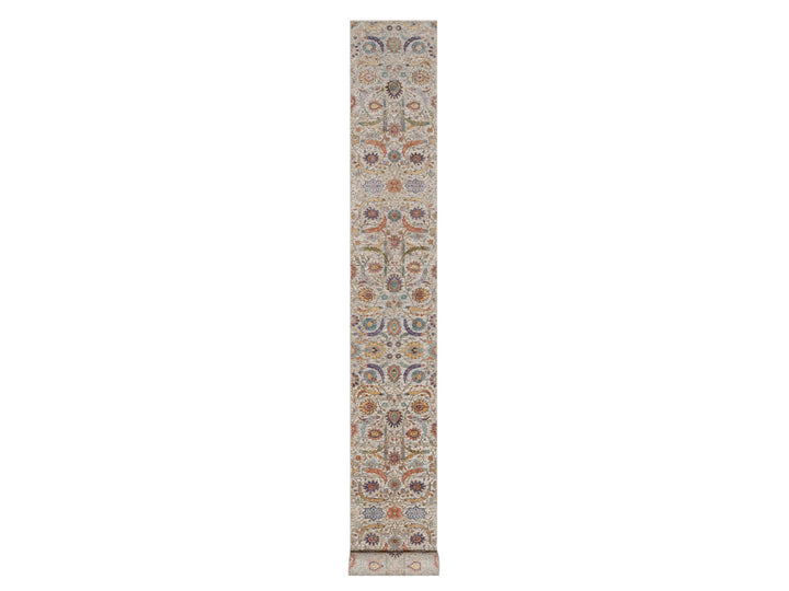 2'7" x 24'1" New Hand Knotted Ivory Wool & Silk Runner Oriental Rug - MOA10292614