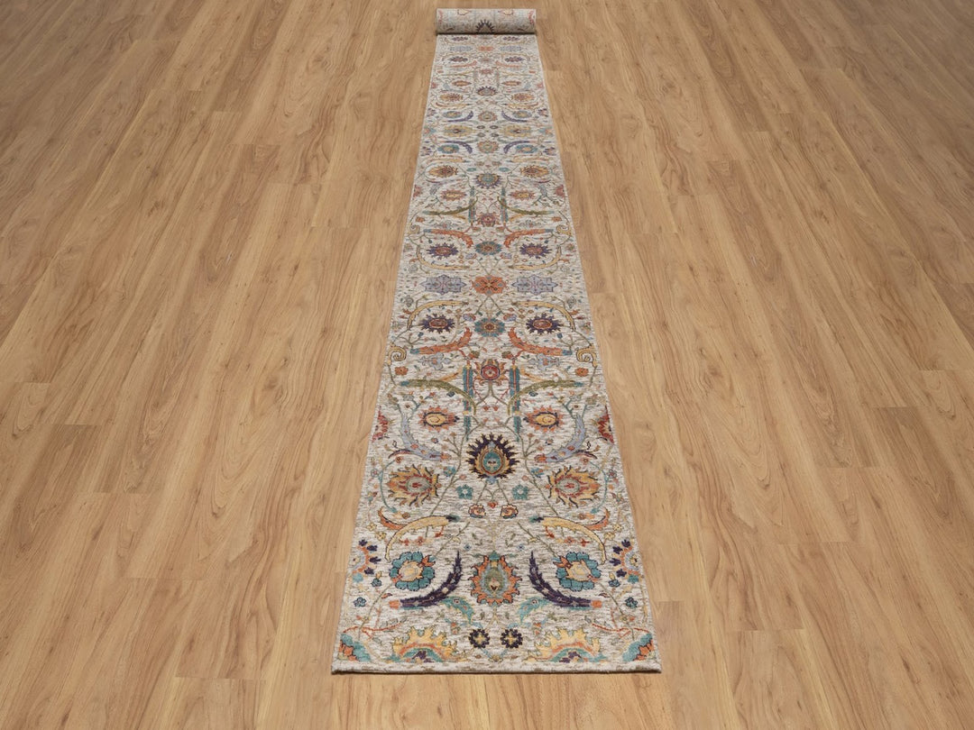 2'7" x 24'1" New Hand Knotted Ivory Wool & Silk Runner Oriental Rug - MOA10292614