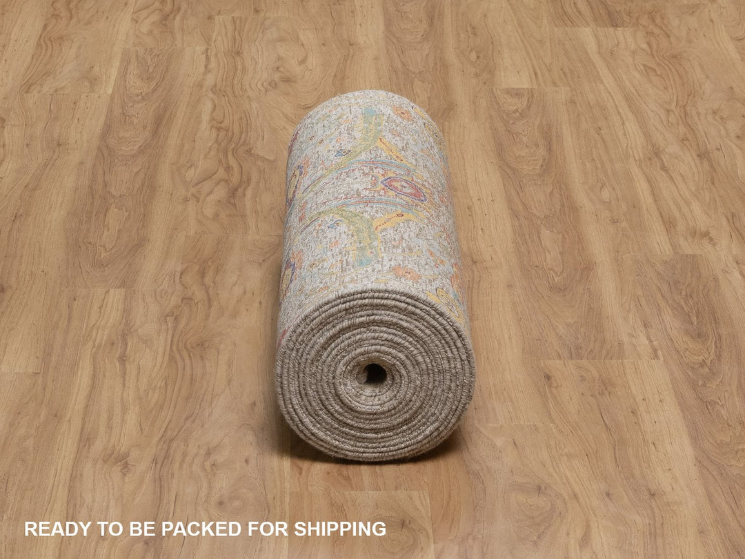 2'7" x 24'1" New Hand Knotted Ivory Wool & Silk Runner Oriental Rug - MOA10292614