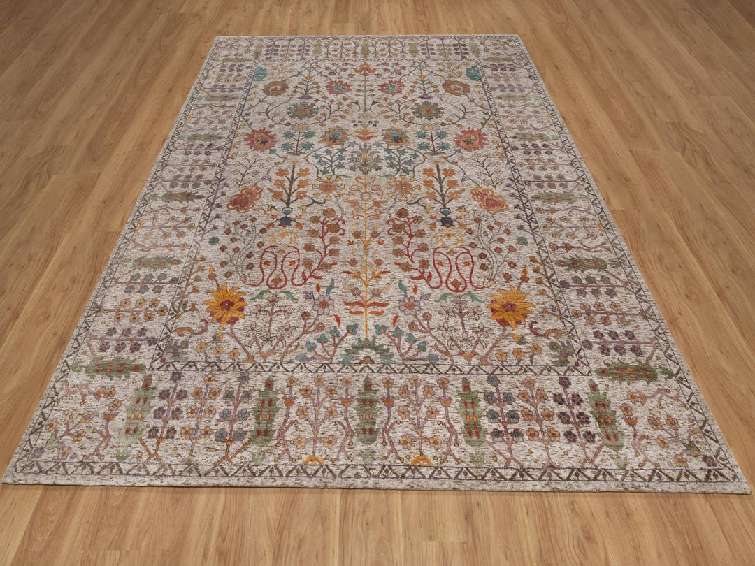8'0" x 10'2" New Hand Knotted Ivory Wool & Silk Rectangle Oriental Rug - MOA10292615