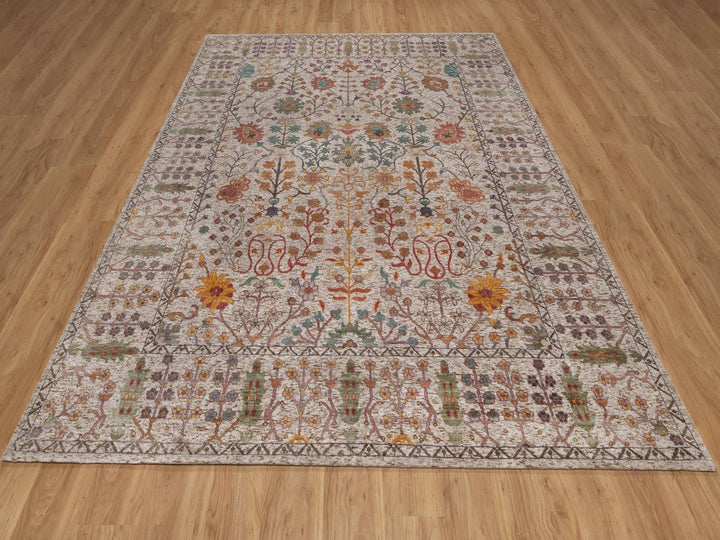 8'0" x 10'2" New Hand Knotted Ivory Wool & Silk Rectangle Oriental Rug - MOA10292615