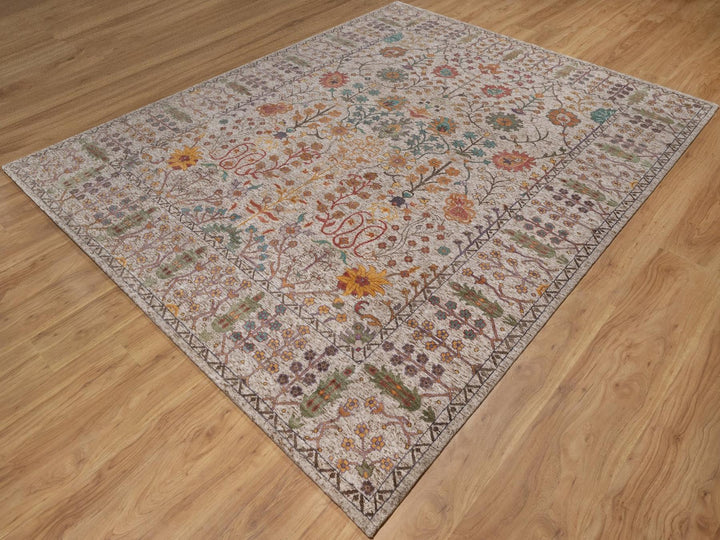 8'0" x 10'2" New Hand Knotted Ivory Wool & Silk Rectangle Oriental Rug - MOA10292615