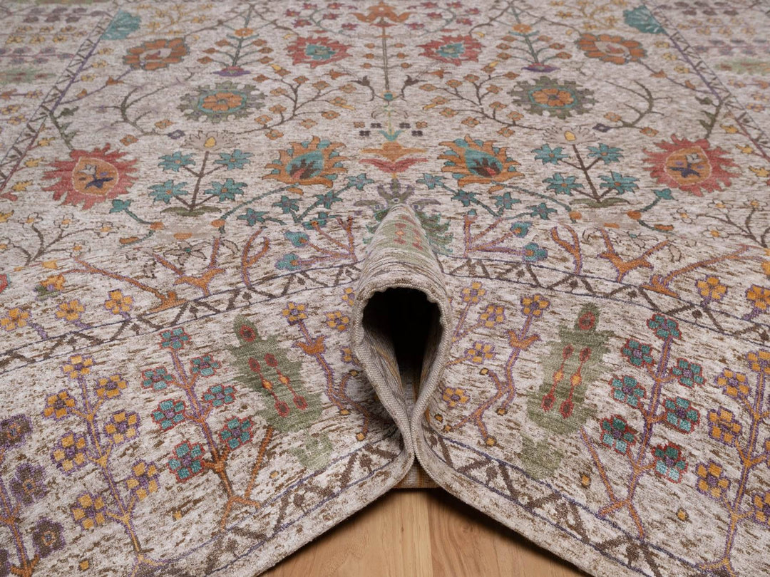 8'0" x 10'2" New Hand Knotted Ivory Wool & Silk Rectangle Oriental Rug - MOA10292615