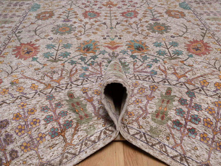 8'0" x 10'2" New Hand Knotted Ivory Wool & Silk Rectangle Oriental Rug - MOA10292615