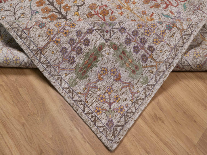 8'0" x 10'2" New Hand Knotted Ivory Wool & Silk Rectangle Oriental Rug - MOA10292615