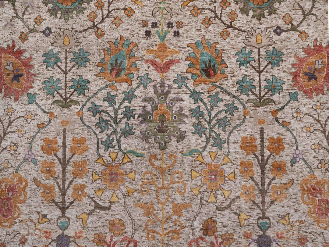 8'0" x 10'2" New Hand Knotted Ivory Wool & Silk Rectangle Oriental Rug - MOA10292615