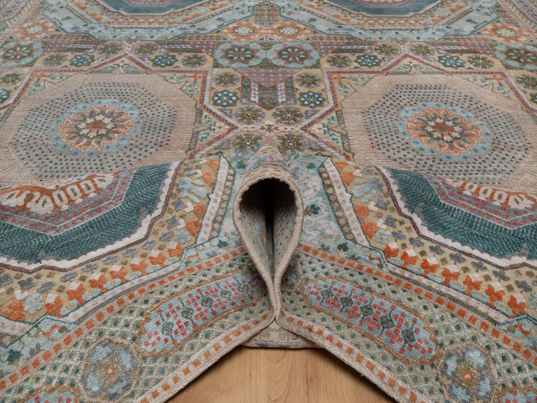 8'9" x 12'3" New Hand Knotted Brown Wool & Silk Rectangle Oriental Rug - MOA10292616