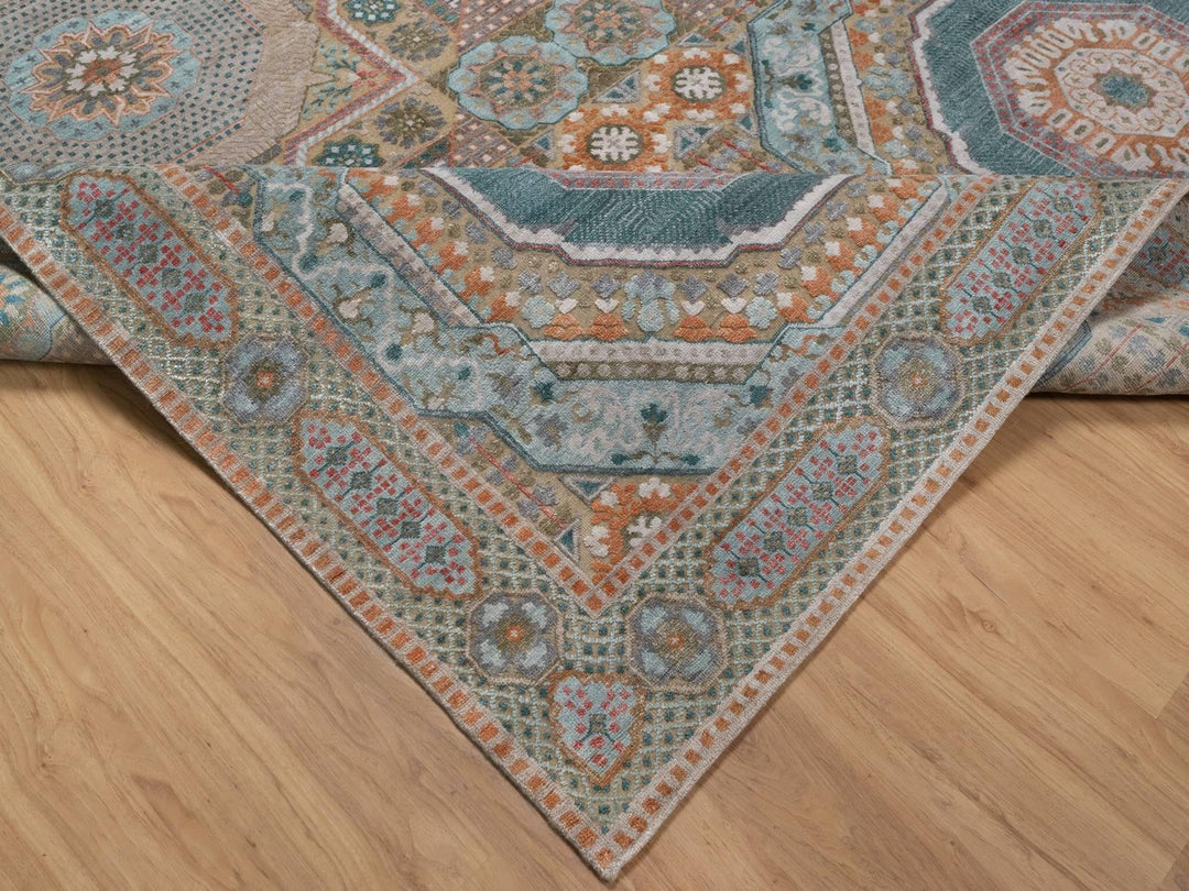 8'9" x 12'3" New Hand Knotted Brown Wool & Silk Rectangle Oriental Rug - MOA10292616
