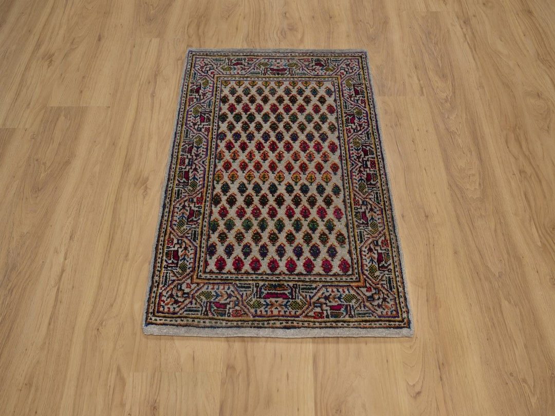 2'0" x 3'0" New Hand Knotted Beige Wool & Sari Silk Rectangle Oriental Rug - MOA10292617