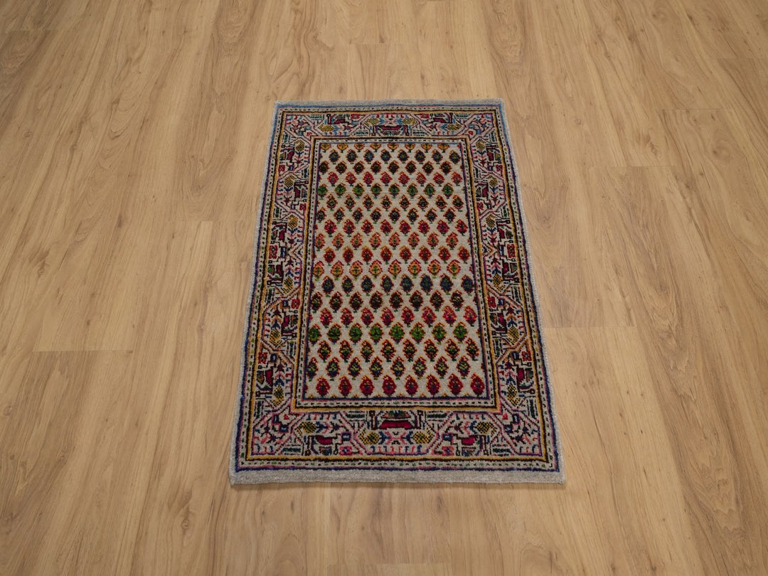 1'11" x 3'0" New Hand Knotted Beige Wool & Sari Silk Rectangle Oriental Rug - MOA10292619