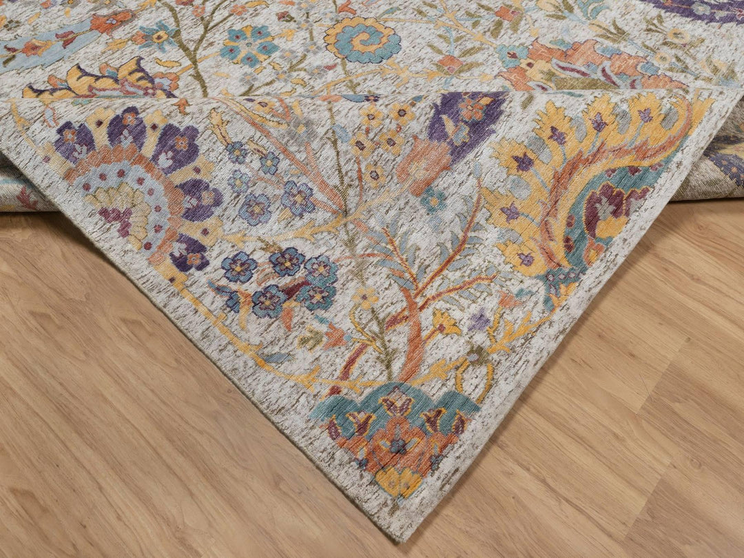 9'10" x 14'2" New Hand Knotted Ivory Wool & Silk Rectangle Oriental Rug - MOA10292620