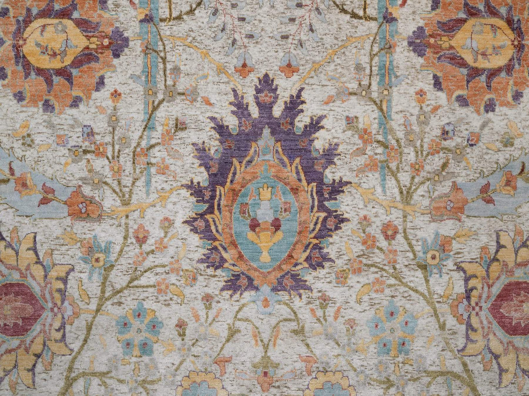 9'10" x 14'2" New Hand Knotted Ivory Wool & Silk Rectangle Oriental Rug - MOA10292620