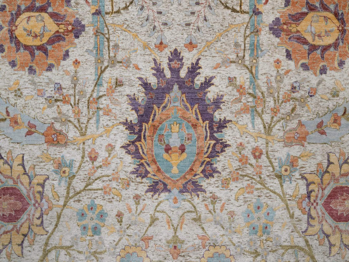9'10" x 14'2" New Hand Knotted Ivory Wool & Silk Rectangle Oriental Rug - MOA10292620