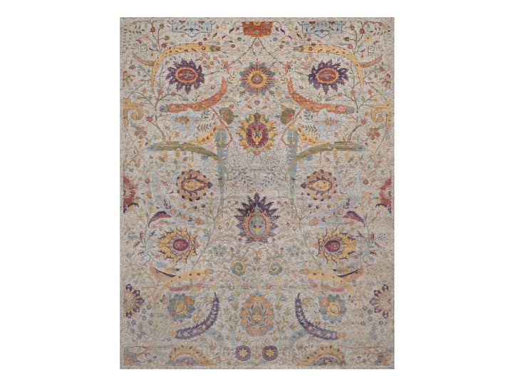 11'9" x 15'2" New Hand Knotted Ivory Wool & Silk Rectangle Oriental Rug - MOA10292621