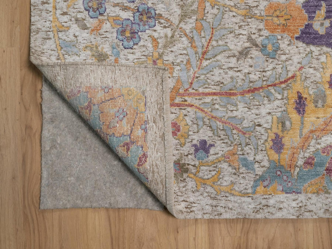 11'9" x 15'2" New Hand Knotted Ivory Wool & Silk Rectangle Oriental Rug - MOA10292621