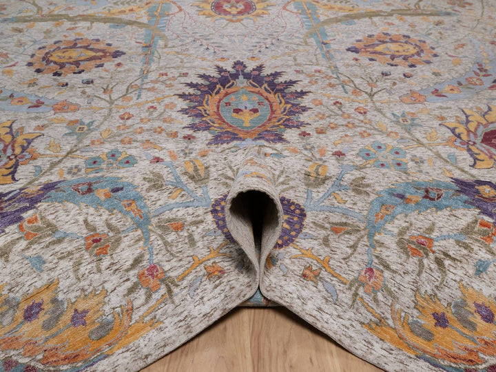 11'9" x 15'2" New Hand Knotted Ivory Wool & Silk Rectangle Oriental Rug - MOA10292621