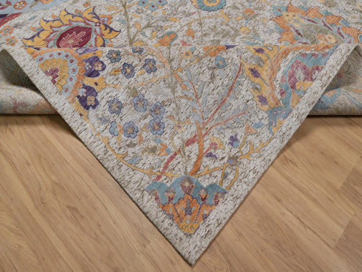 11'9" x 15'2" New Hand Knotted Ivory Wool & Silk Rectangle Oriental Rug - MOA10292621