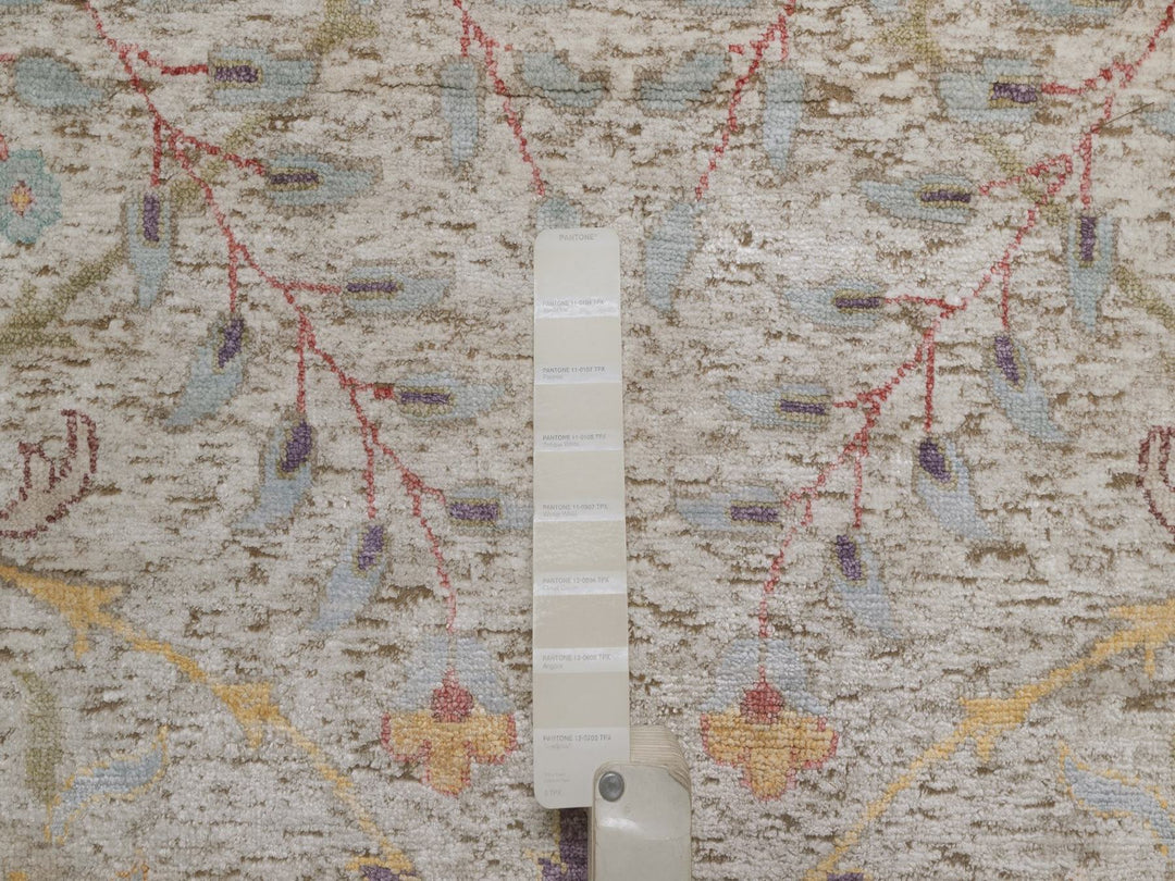 11'9" x 15'2" New Hand Knotted Ivory Wool & Silk Rectangle Oriental Rug - MOA10292621