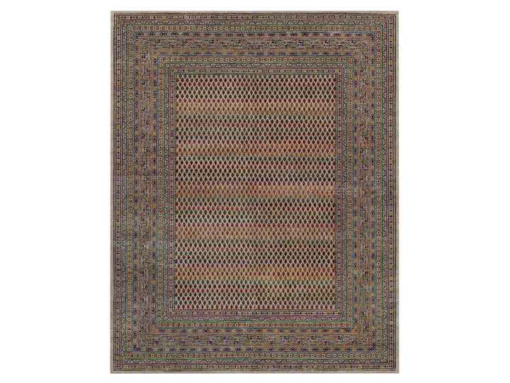 7'11" x 9'11" New Hand Knotted Beige Wool & Sari Silk Rectangle Oriental Rug - MOA10292622