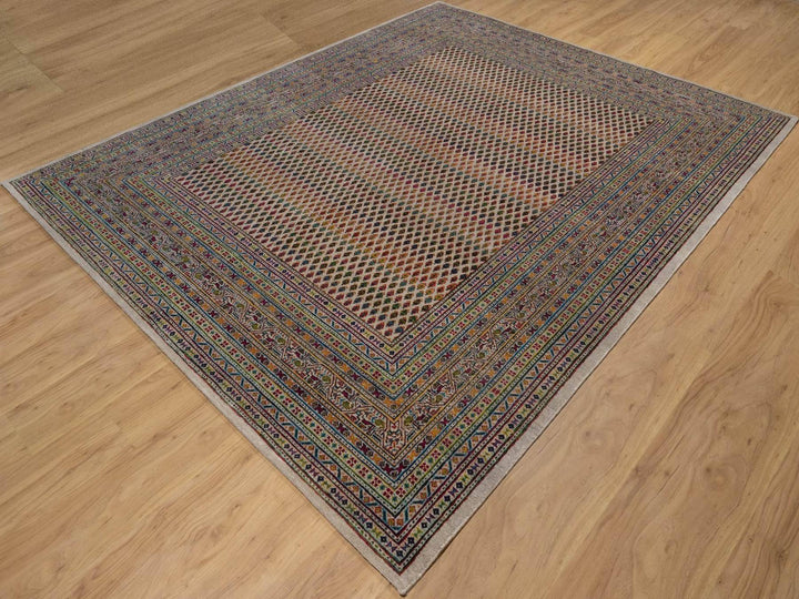 7'11" x 9'11" New Hand Knotted Beige Wool & Sari Silk Rectangle Oriental Rug - MOA10292622