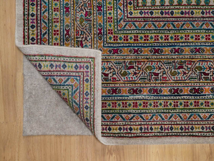 7'11" x 9'11" New Hand Knotted Beige Wool & Sari Silk Rectangle Oriental Rug - MOA10292622