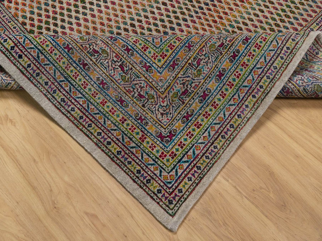 7'11" x 9'11" New Hand Knotted Beige Wool & Sari Silk Rectangle Oriental Rug - MOA10292622
