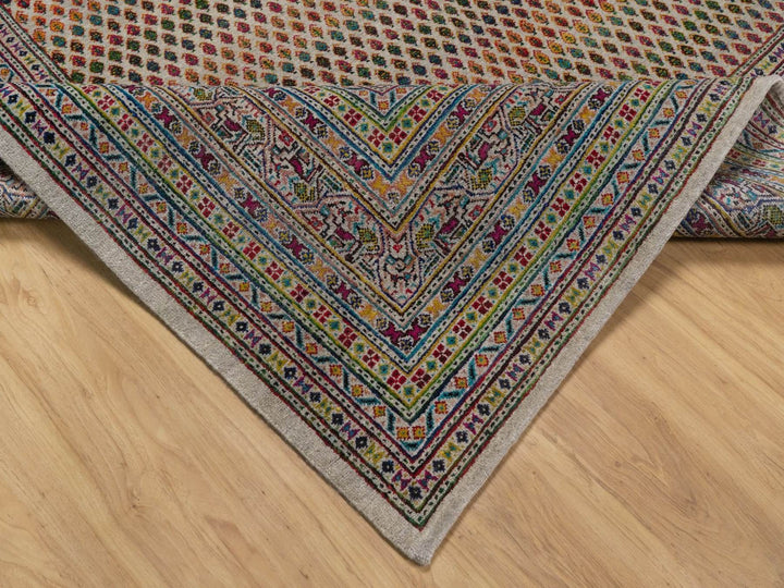 7'11" x 9'11" New Hand Knotted Beige Wool & Sari Silk Rectangle Oriental Rug - MOA10292622