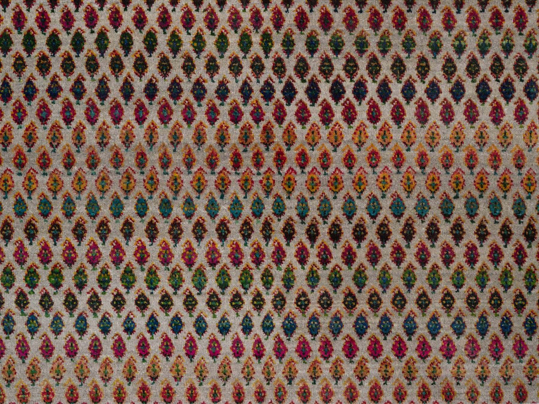 7'11" x 9'11" New Hand Knotted Beige Wool & Sari Silk Rectangle Oriental Rug - MOA10292622
