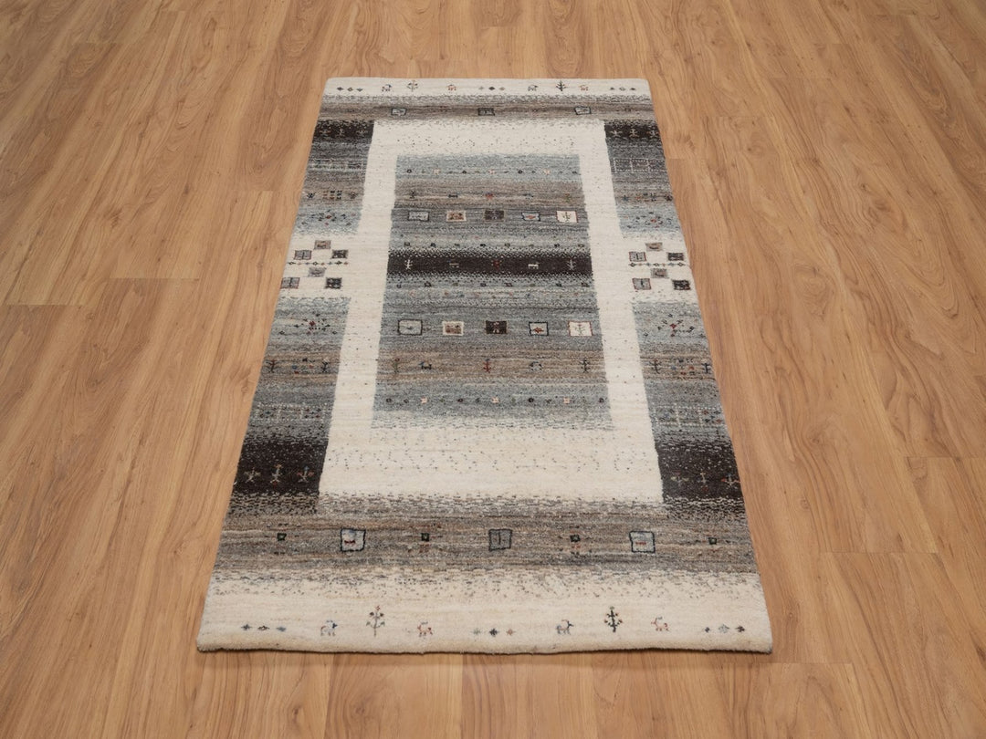 2'10" x 5'4" New Hand Knotted Ivory Wool Rectangle Oriental Rug - MOA10292628