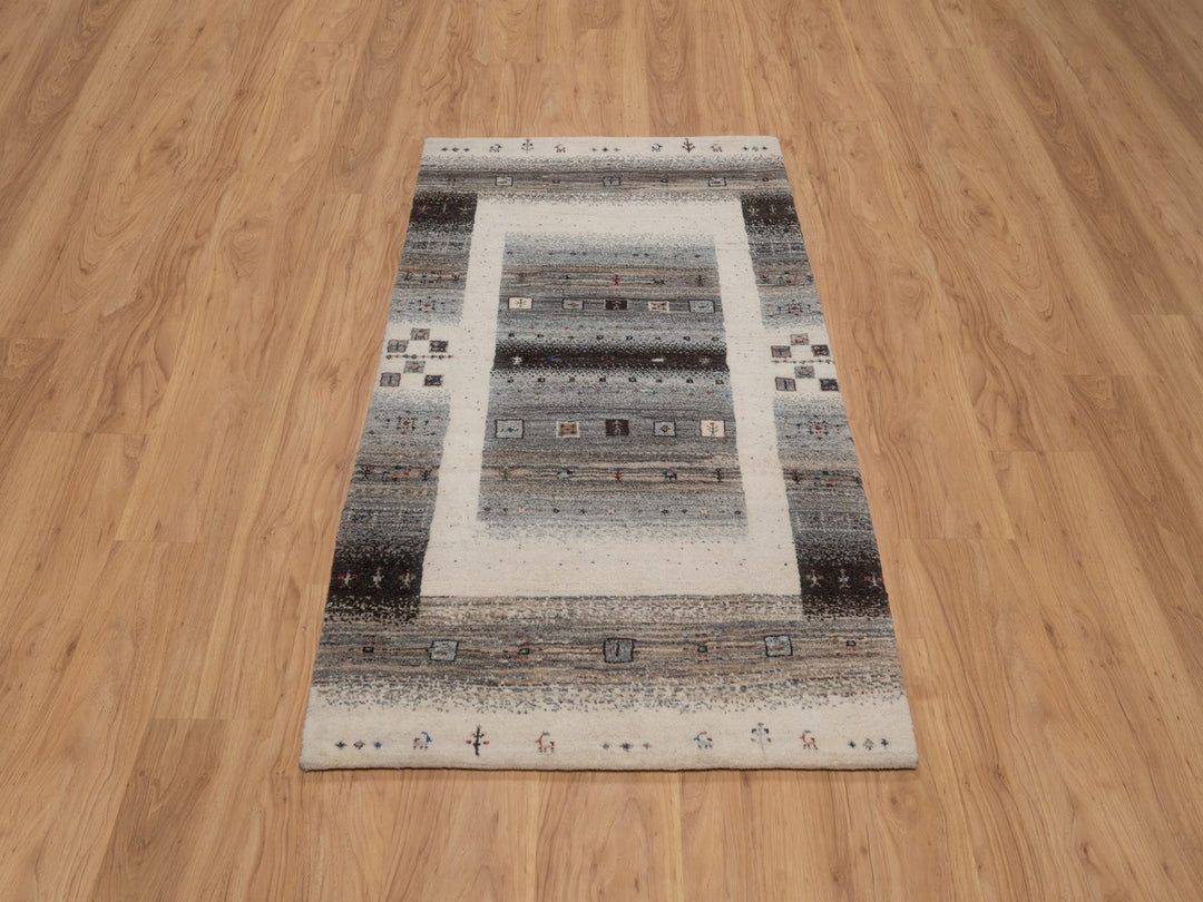 3'0" x 5'2" New Hand Knotted Ivory Wool Rectangle Oriental Rug - MOA10292629