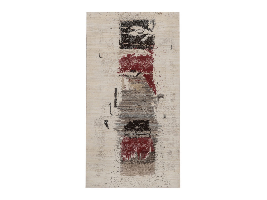 2'9" x 5'3" New Hand Knotted Ivory Wool Rectangle Oriental Rug - MOA10292630